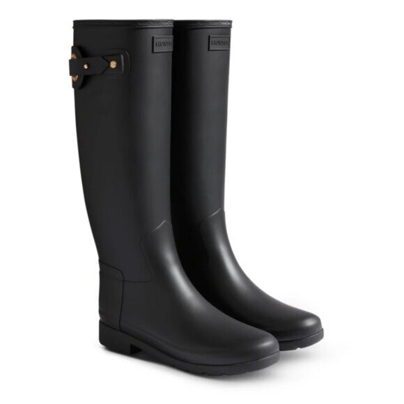 New Hunter Women's sz 9 Refined Tall Rain Boots in Black rubber outdoor shoes
